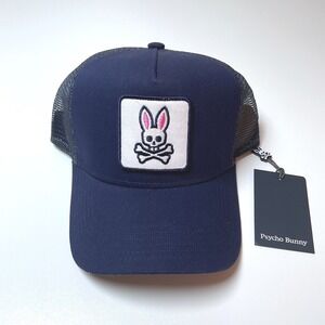 Psycho Bunny Bold Dad Trucker Cap Evening Blue Mesh Baseball Hat BNWT